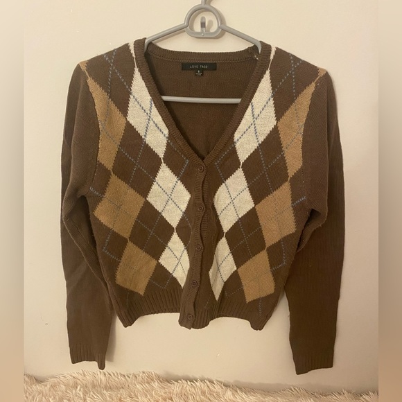 Sweaters - Brown Argyle Button-Up